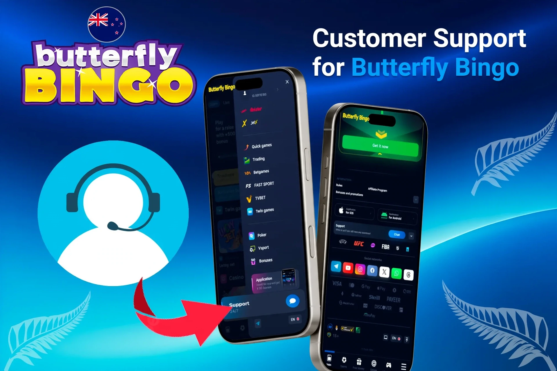Customer support feature for the app, highlighting options for contacting support through the app