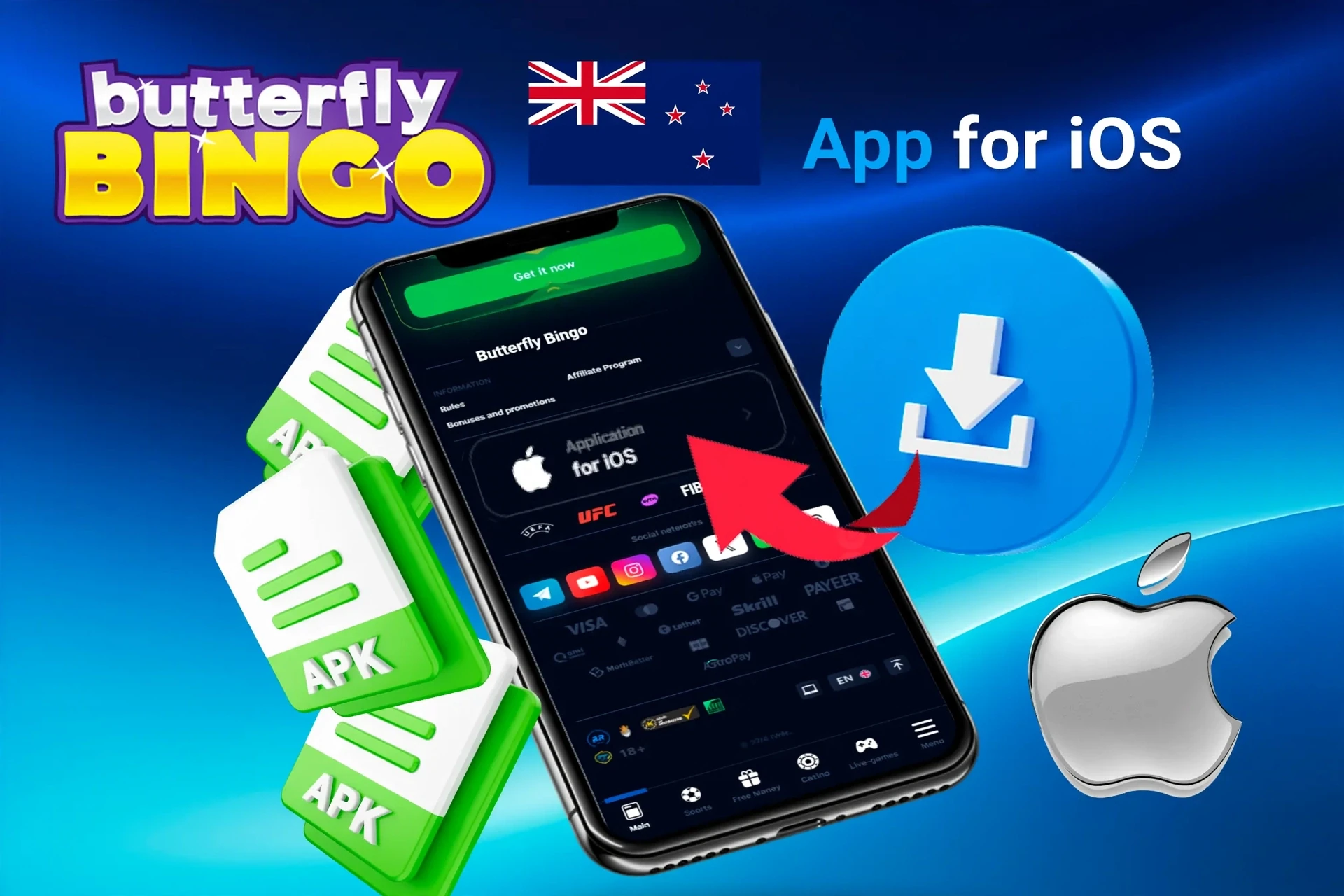 iOS access instructions with browser shortcut icons and Apple logo