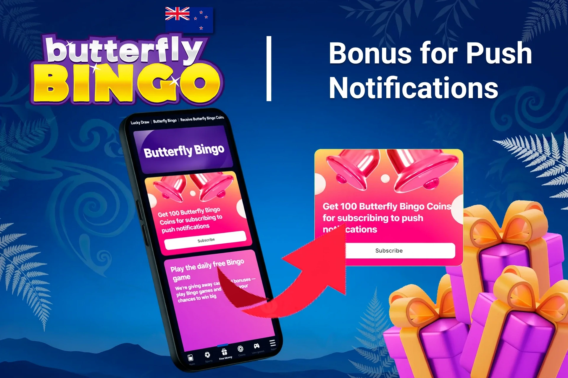 mobile app showing bonus offers and promotions with coins and poker-related graphics